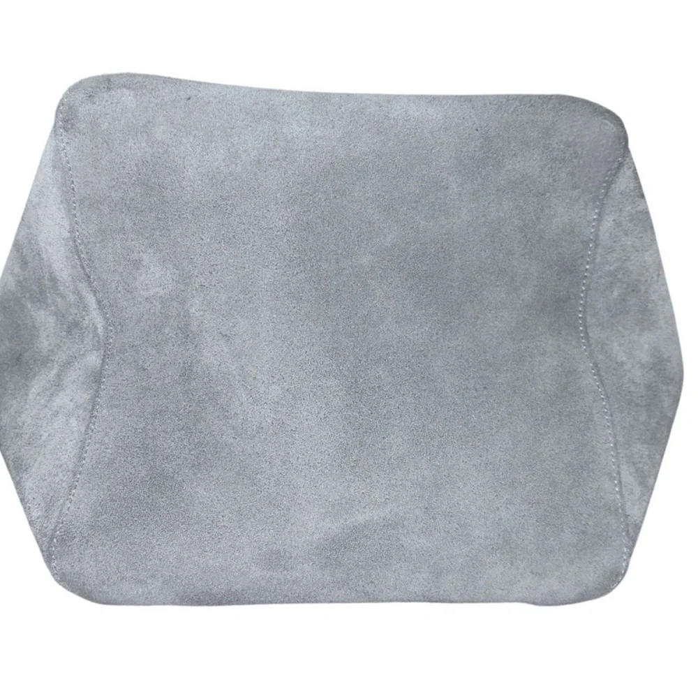 Mark And Graham Large Gray Suede Leather Purse Tote Brown Strap Shopper Bag